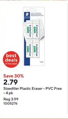 Staples Staedtler Plastic Eraser - PVC Free - 4 pk offer