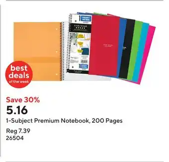 Staples 1-Subject Premium Notebook, 200 Pages offer