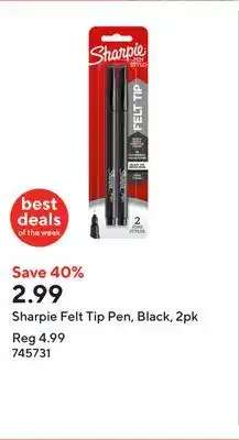 Staples Sharpie Felt Tip Pen, Black, 2pk offer