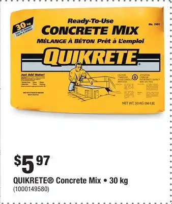 Home Depot QUIKRETE Concrete Mix • 30 kg offer