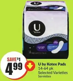 FreshCo U by Kotex Pads 14-64 pk offer