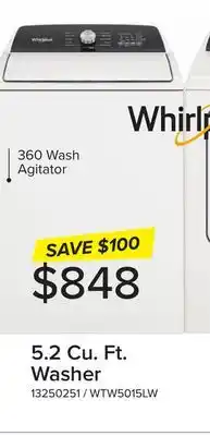 Leon's Whirlpool White Top Load Washer with Built-In Faucet (5.2 Cu.Ft.) - WTW5015LW offer
