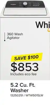 Leon's Whirlpool White Top Load Washer with Built-In Faucet (5.2 Cu.Ft.) - WTW5015LW offer