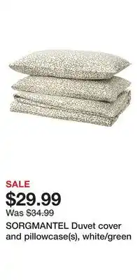 IKEA SORGMANTEL Duvet cover and pillowcase(s), white/green offer