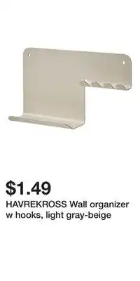 IKEA HAVREKROSS Wall organizer w hooks, light gray-beige offer