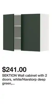 IKEA SEKTION Wall cabinet with 2 doors, white/Havstorp deep green, 91x37x76 cm (36x15x30 ) offer