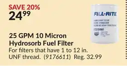 Princess Auto 25 GPM 10 Micron Hydrosorb Fuel Filter offer