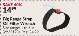 Princess Auto Big Range Strap Oil Filter Wrench offer