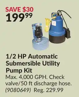 Princess Auto 1/2 HP Automatic Submersible Utility Pump Kit offer