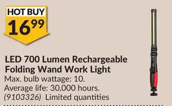 Princess Auto LED 700 Lumen Rechargeable Folding Wand Work Light offer