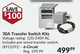 Princess Auto 30A Transfer Switch Kits offer