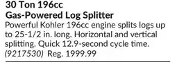 Princess Auto 30 Ton 196cc Gas-Powered Log Splitter offer