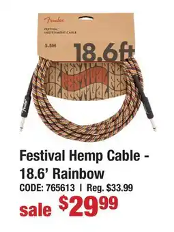 Long & McQuade Fender Festival Hemp Instrument Cable, Rainbow - 18.6' offer