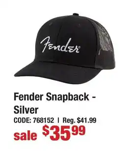 Long & McQuade Fender Silver Thread Logo Snapback Trucker Hat, Black, One Size Fits Most offer