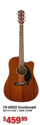 Long & McQuade Fender CD-60SCE Dreadnought, Walnut Fingerboard - All-Mahogany offer