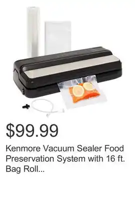 Costco Kenmore Vacuum Sealer Food Preservation System with 16 ft. Bag Roll & Bags offer