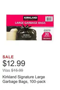 Costco Kirkland Signature Large Garbage Bags, 100-pack offer