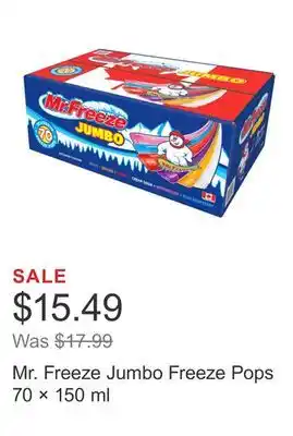 Costco Mr. Freeze Jumbo Freeze Pops 70 × 150 ml offer