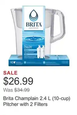Costco Brita Champlain 2.4 L (10-cup) Pitcher with 2 Filters offer