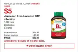 Costco Jamieson Timed-release B12 Vitamins offer