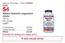 Costco Webber Naturals magnesium citrate offer