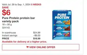 Costco Pure Protein protein bar variety pack offer