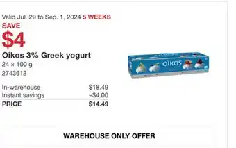 Costco Oikos 3% Greek yogurt offer