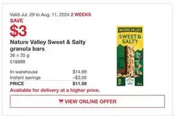 Costco Nature Valley Sweet & Salty granola bars offer