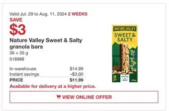 Costco Nature Valley Sweet & Salty granola bars offer