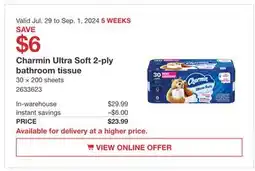Costco Charmin Ultra Soft 2-ply bathroom tissue offer