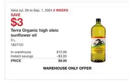 Costco Terra Organic high oleic sunflower oil offer