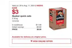 Costco Quaker quick oats offer
