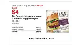 Costco Dr. Praeger's frozen organic California veggie burgers offer