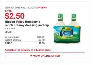 Costco Hidden Valley Homestyle ranch creamy dressing and dip offer