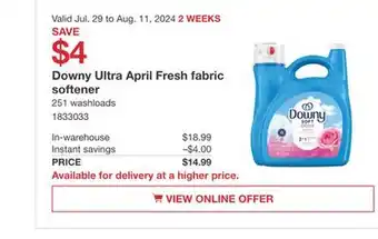 Costco Downy Ultra April Fresh fabric softener offer