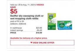 Costco Swiffer dry sweeping cloth or wet mopping cloth refills offer