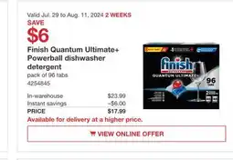 Costco Finish Quantum Ultimate+ Powerball dishwasher detergent offer