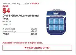 Costco Oral-B Glide Advanced dental floss offer