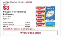 Costco Colgate Total whitening toothpaste offer