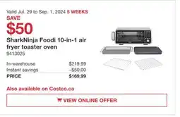 Costco SharkNinja Foodie 10-in-1 air fryer toaster oven offer