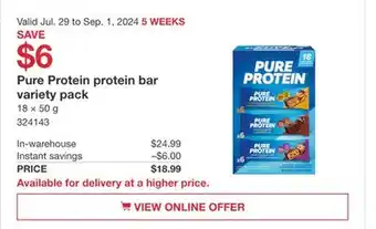 Costco Pure Protein protein bar variety pack offer