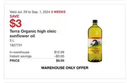 Costco Terra Organic high oleic sunflower oil offer
