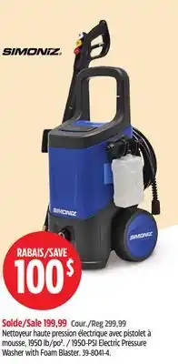 Canadian Tire Simoniz 1950-PSI Electric Pressure Washer with Foam Blaster offer
