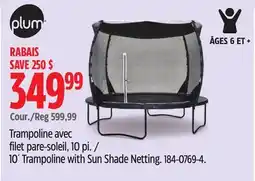 Canadian Tire Plum 10' Trampoline with Sun Shade Netting offer