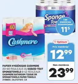 Provigo PAPIER HYGIÉNIQUE CASHMERE, 20=60 ROULEAUX OU ESSUIE-TOUT SPONGETOWELS, 6=12 ROULEAUX offer