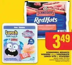 No Frills SCHNEIDERS REDHOTS WIENERS 375 LUNCHMATE LUNCH KITS or STACKERS offer