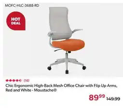 123Ink Chic Ergonomic High-Back Mesh Office Chair with Flip Up Arms, Red and White - Moustache offer