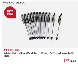 123Ink Rubber Grip Ballpoint Stick Pen, 1.0mm, 12/Box - Moustache - Black offer