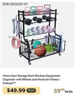 Shopper+ Home Gym Storage Rack Workout Equipment Organizer with Wheels and Hooks for Fitness - Enduran offer