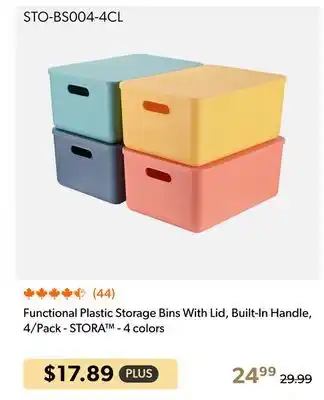 Shopper+ Functional Plastic Storage Bins With Lid, Built-In Handle, 4/Pack - STORA - 4 colors offer